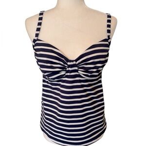 LAND’S END Navy and White Striped Tankini Top Size 8